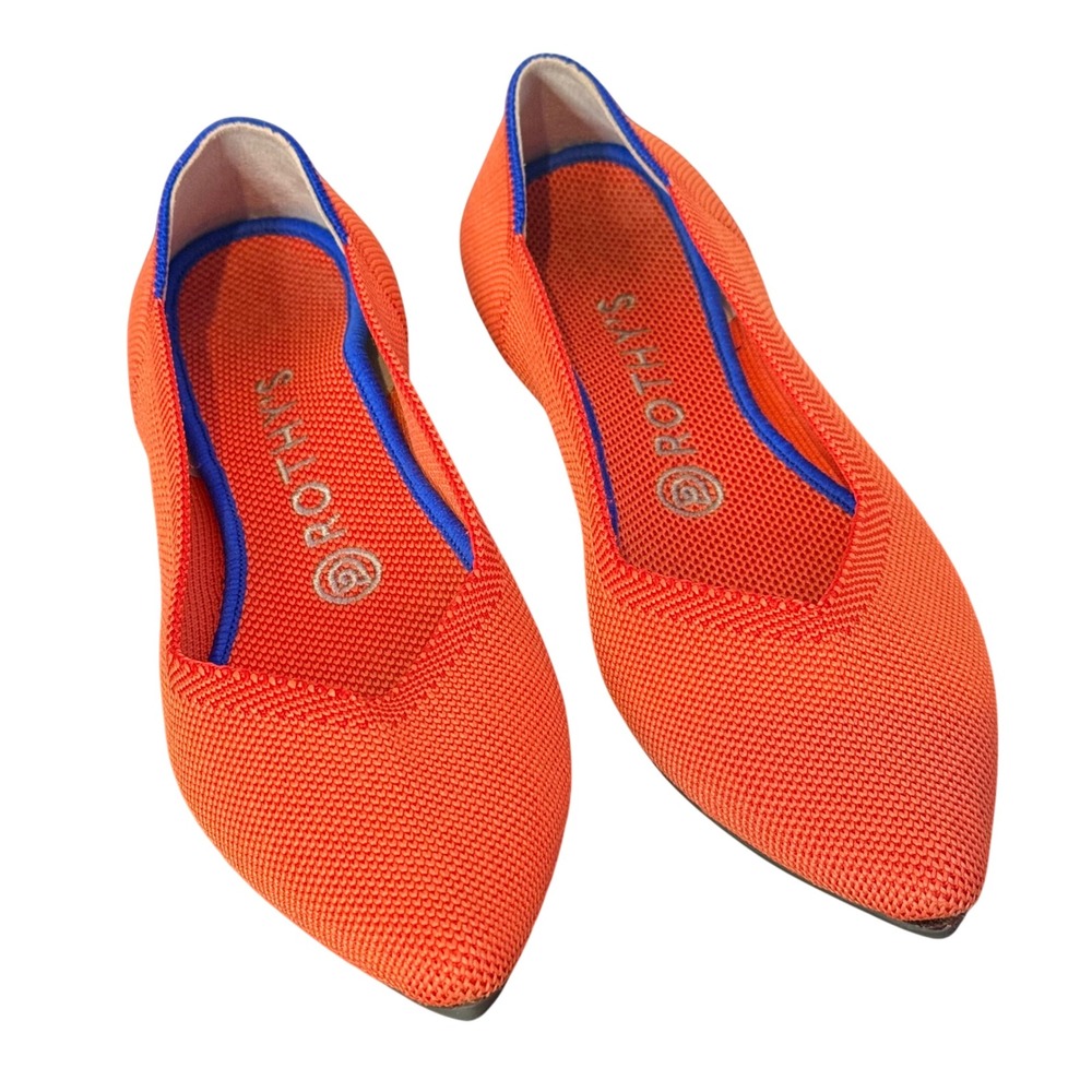 Rothy's The Point Flats Womens 7.5 Orange Blue Trim Knit Pointed Toe Shoes